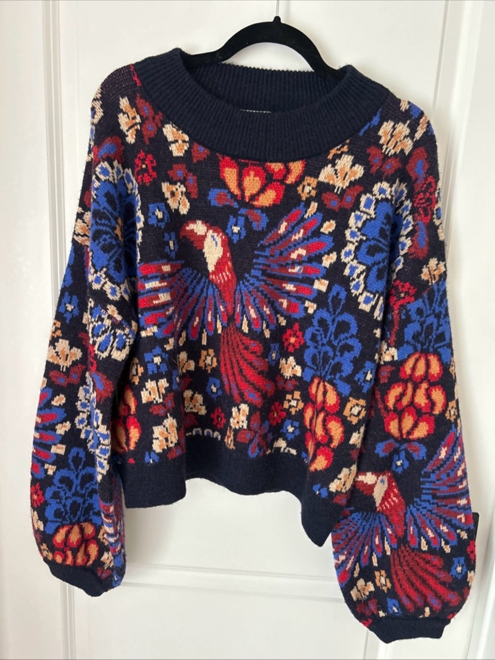 Farm Rio Pineapple Flowers Jacquard Blouson Sleeve Sweater In Multi size Large
